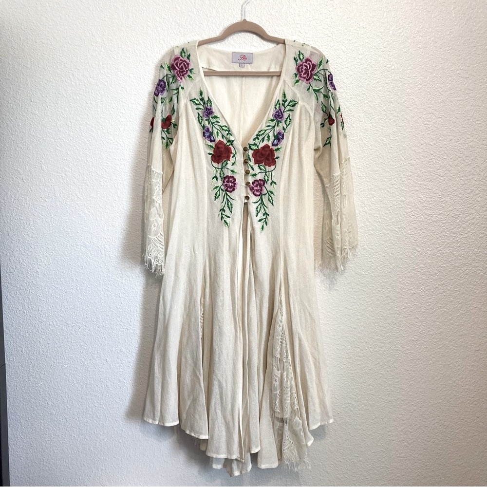 Roja Fringe  Embroidered Duster Cardigan Fairy Cottage  Prairie peasant Paisley
